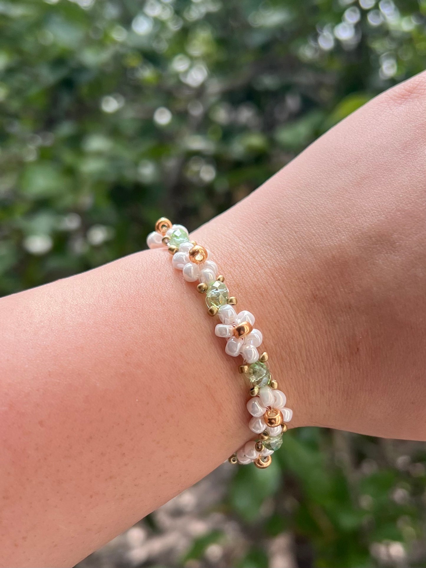 Pearlescent/Sage Green Flower Bracelet