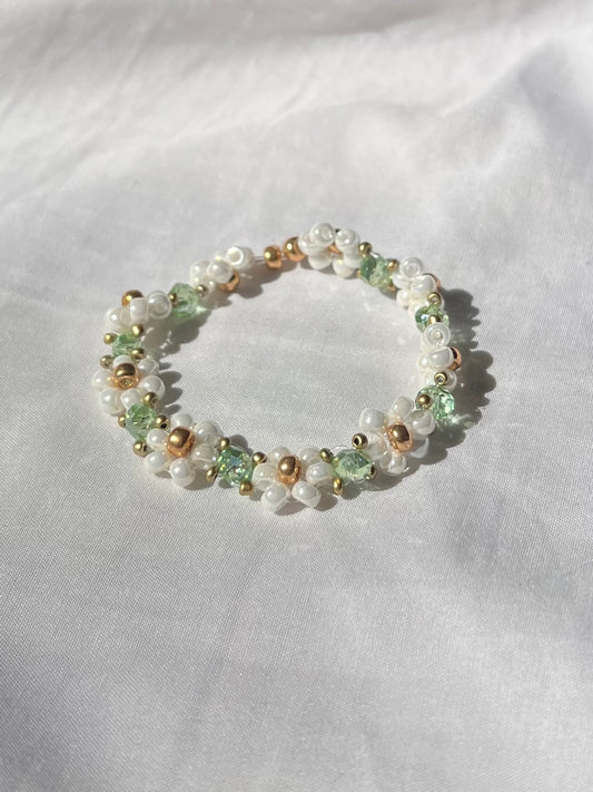 Pearlescent/Sage Green Flower Bracelet